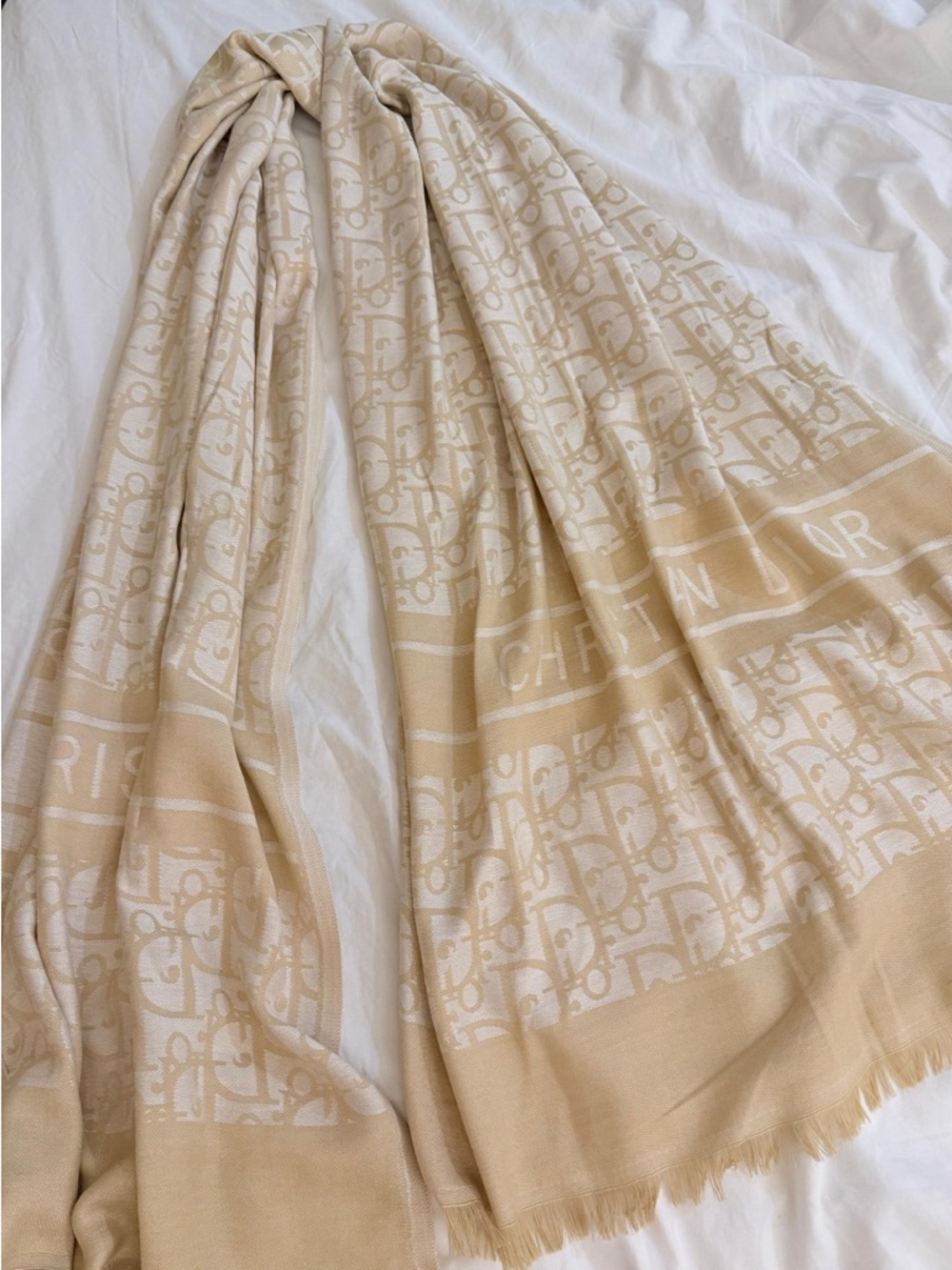 Dior Beige and Cream Logo Scarf